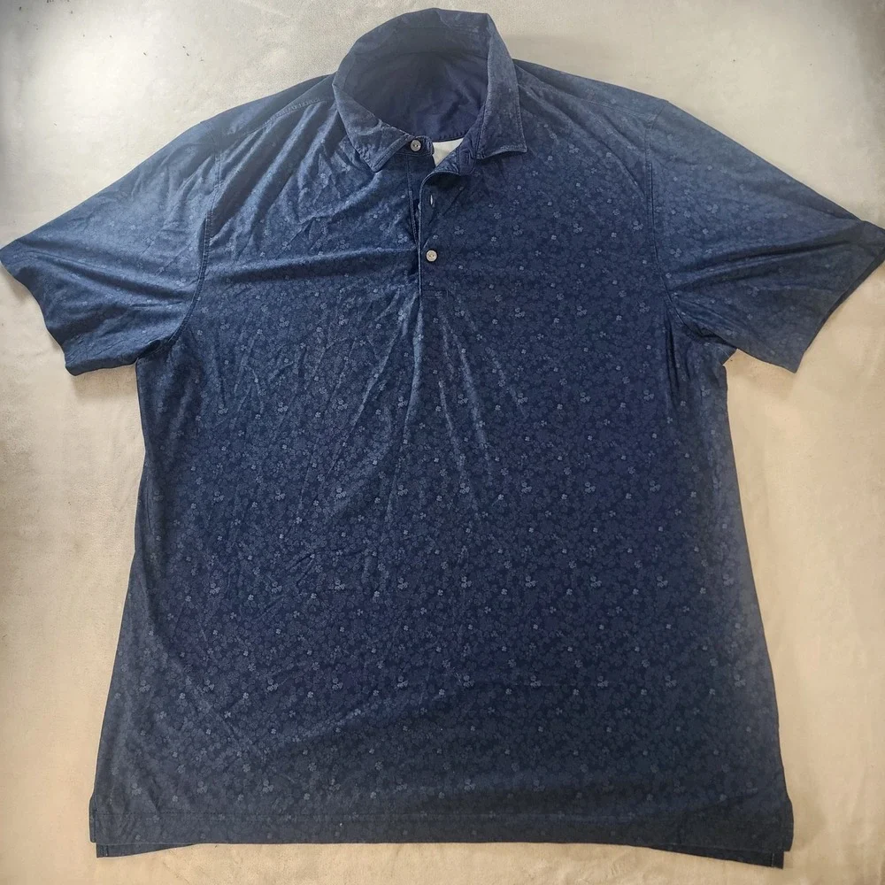 Hickey Freeman Mens XL‎ Navy Blue Floral Clover Print Short Sleeve Polo Shirt